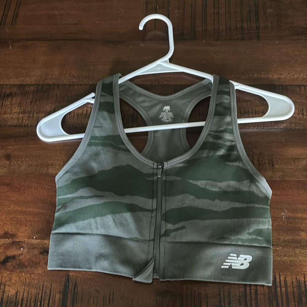 New Balance Camo Zip Front Sports Bra